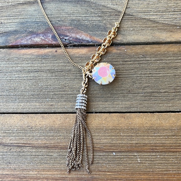 J. Crew Jewelry - J Crew Matte Gold Tone Iridescent Crystal Fringe Necklace! BNWOT